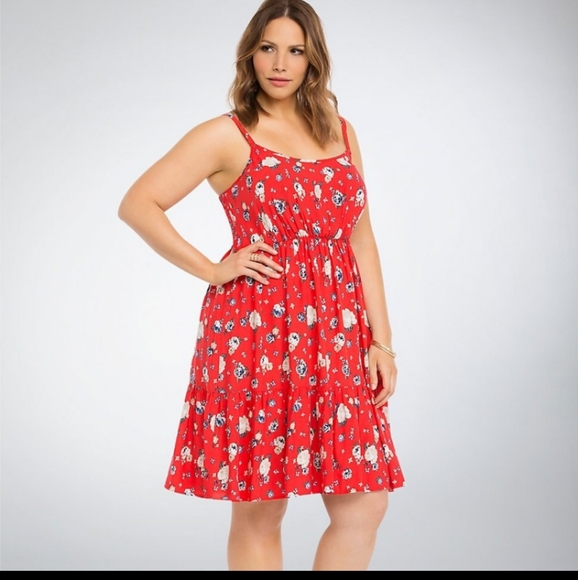 torrid Dresses & Skirts - Torrid Red Floral Tiered Challis Summer Dress